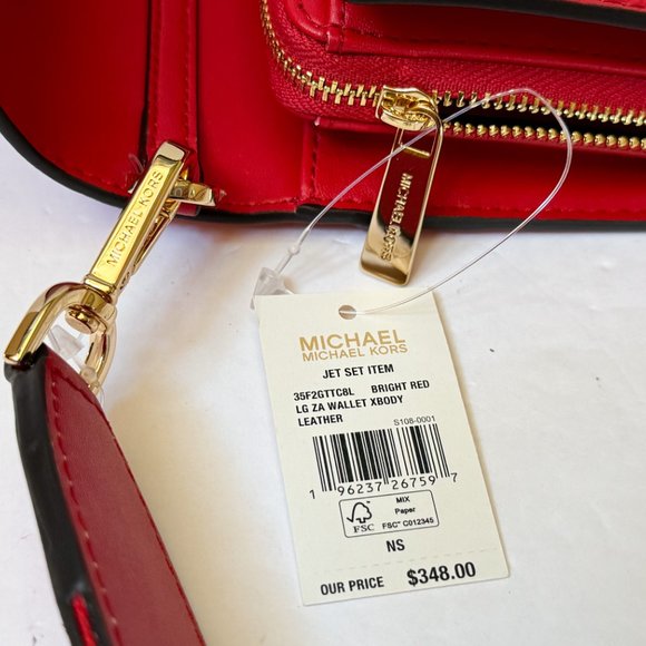 Michael Kors Jet Set Item Large Zip Around Wallet Crossbody Bag Bright Red - Picture 9 of 9